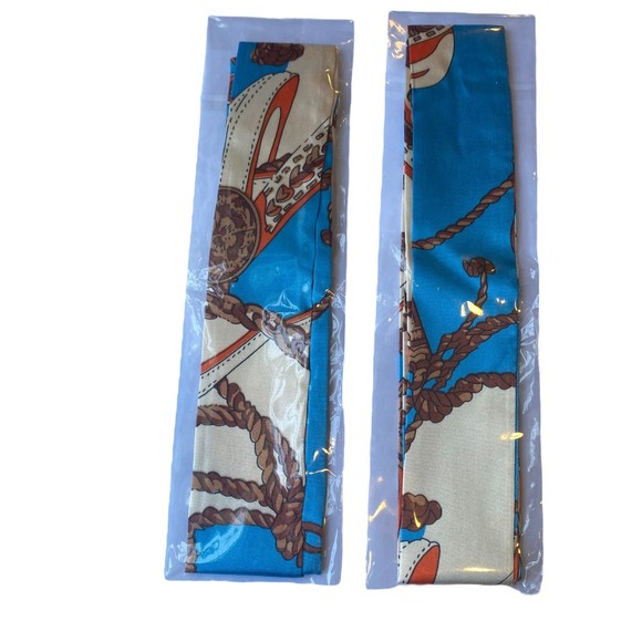 Western Blue Tan Brown Orange Silky Bag Twilly Scarf Set of 2 - Picture 2 of 4